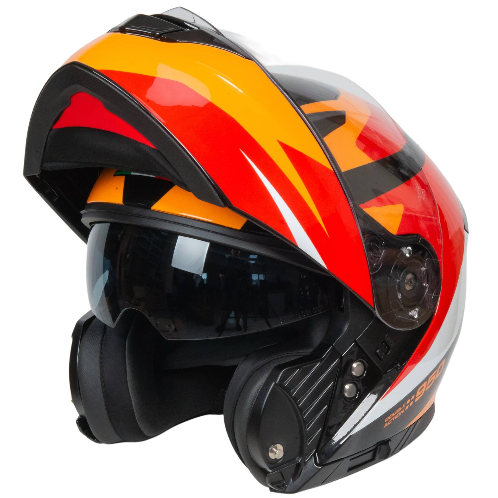 Шлем мото модуляр GTX 550 №2 (L) BLACK/WHITE ORANGE RED (2 визора)